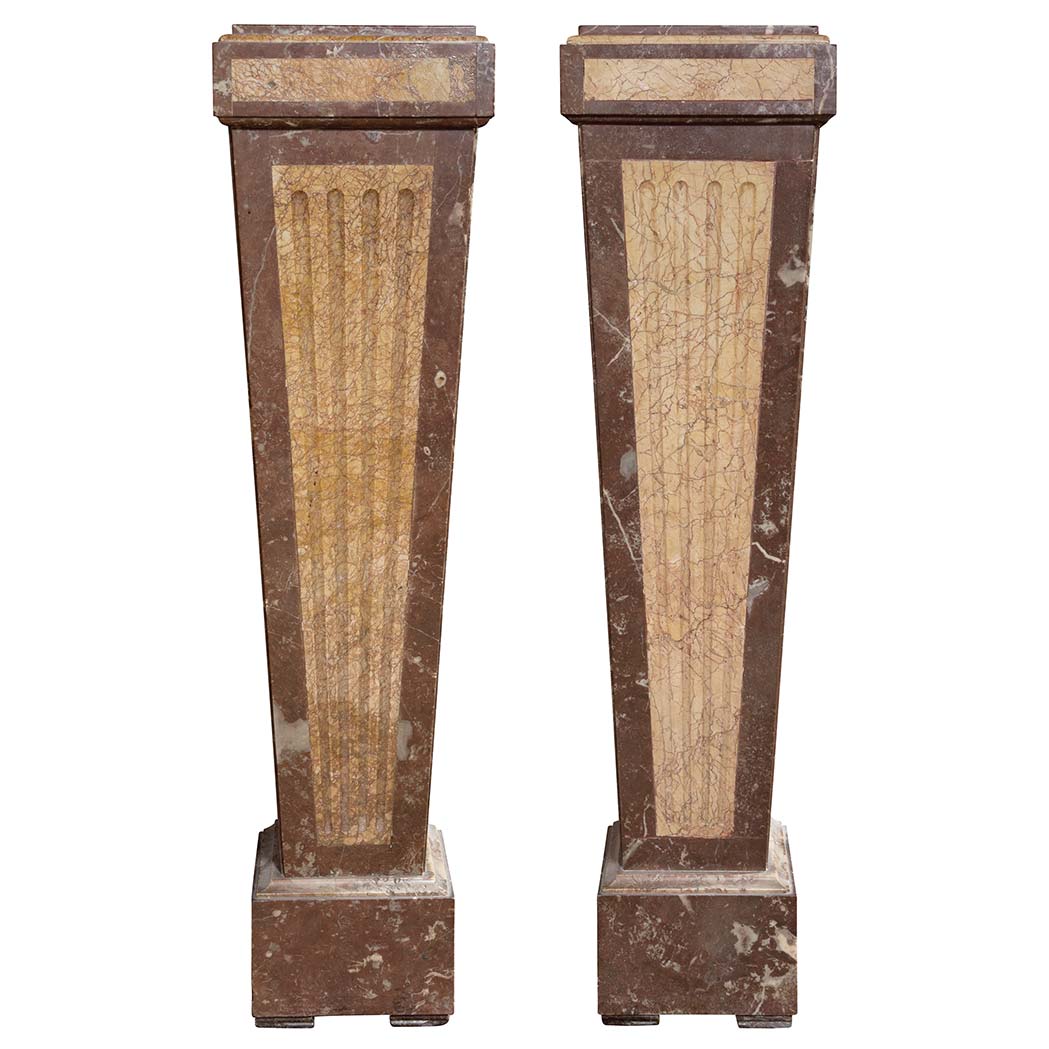 Appraisal: Pair of Neoclassical Style Marble Pedestals Each stepped rectangular top