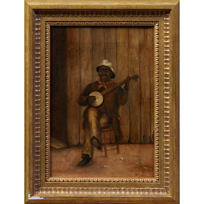 Appraisal: American School The Seated Banjo Player th c oil on