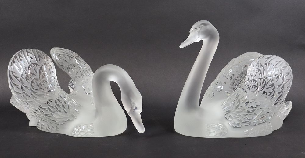 Appraisal: Lalique France Pair Of Large Swans Signed on the tail