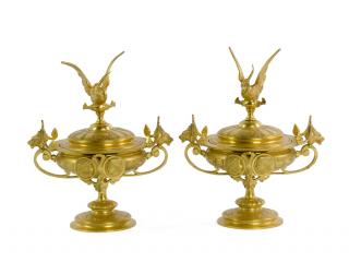 Appraisal: A PAIR OF CONTINENTAL GILT BRONZE LIDDED TAZZE A PAIR