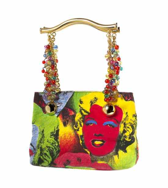 Appraisal: A Gianni Versace 'Warhol' Bag goldtone hardware and multicolor bead