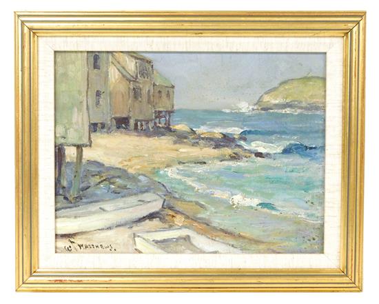 Appraisal: William F Matthews - oil on artist's board ocean waves