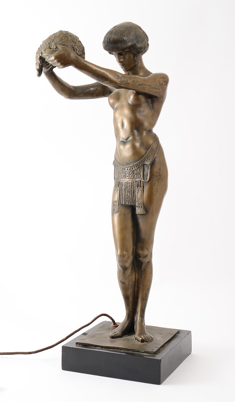 Appraisal: EGYPTIAN NUDE SLAVE GIRL BRONZE LAMP Figural lamp of a