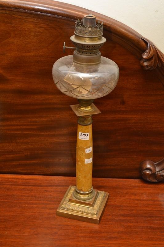 Appraisal: A MARBLE AND BRASS OIL LAMP A MARBLE AND BRASS