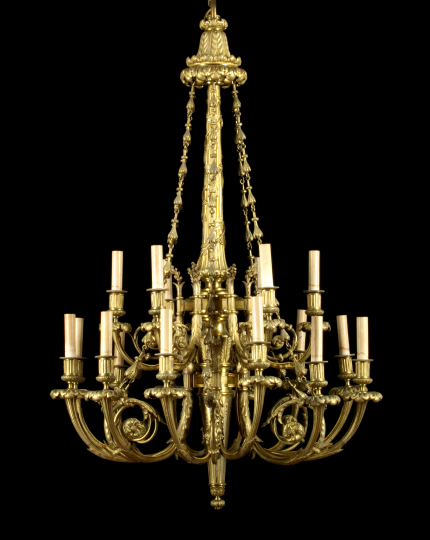 Appraisal: Attractive French Gilt-Brass Tiered Eighteen-Light Chandelier first quarter th century