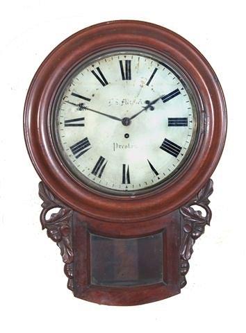 Appraisal: A VICTORIAN MAHOGANY DROP DIAL WALL CLOCK the white Roman