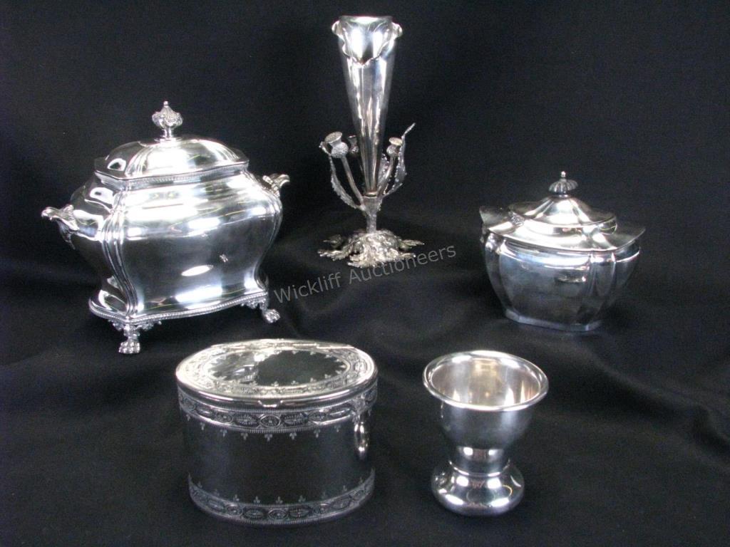 Appraisal: Group of Silver Plate Decorative Accessories five total including thistle