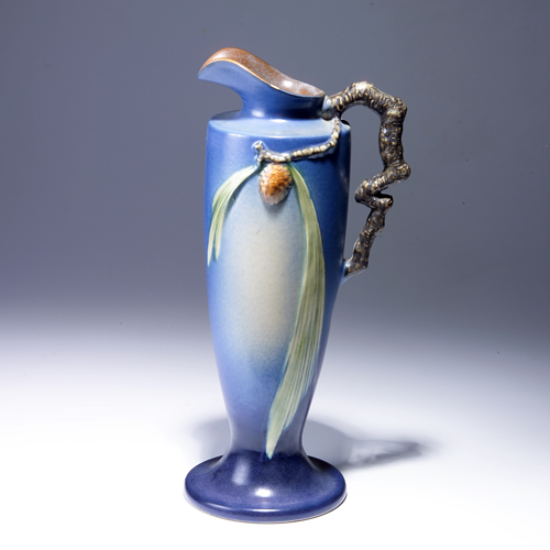 Appraisal: ROSEVILLE Blue Pine Cone ewer - Impressed mark