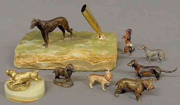 Appraisal: Borzoi dog pen holder mounted on a green onyx base