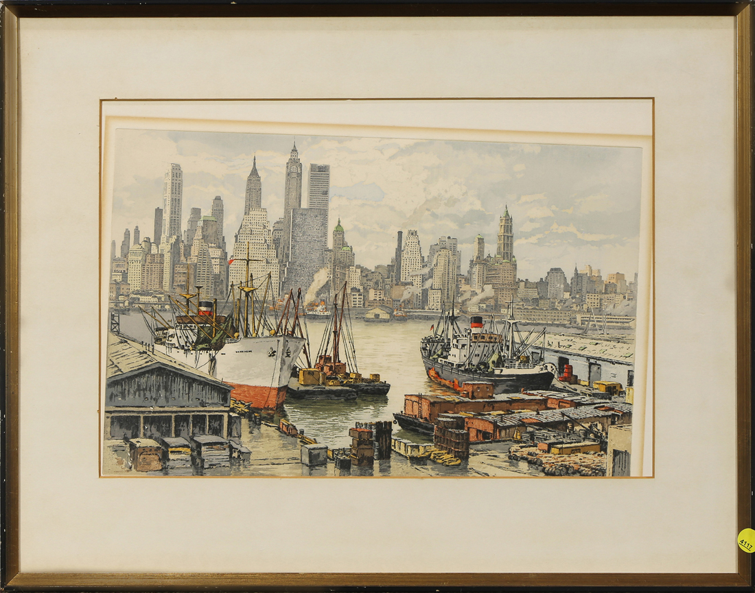 Appraisal: PRINT HANS FIGURA Hans Figura Austrian - Skyline from Brooklyn