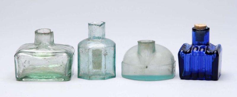 Appraisal: Lot of Celadon Cobalt Colored Glass Inkwells Description Minor chip