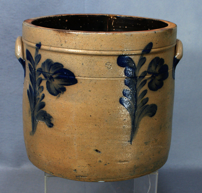 Appraisal: gallon stoneware jar blue floral decoration no hairline crack no