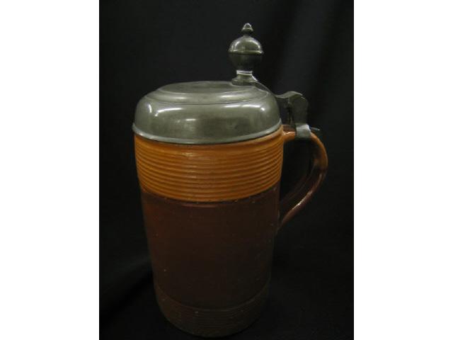 Appraisal: Early th Century German Pottery Stein terra cotta style banded