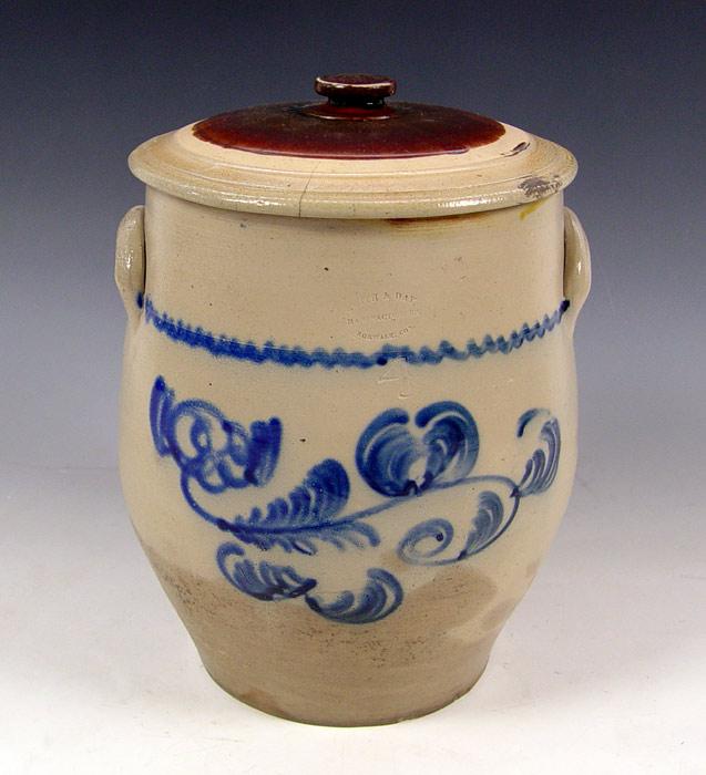 Appraisal: SMITH DAY BLUE DECORATED STONEWARE CROCK gallon Impressed Smith Day