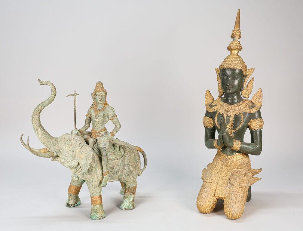 Appraisal: Thai thepanom and God Indra riding an elephant Thepanom statue