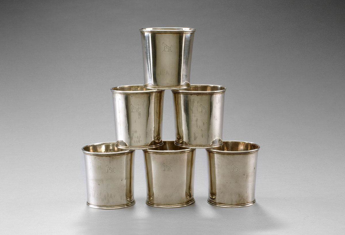 Appraisal: SET OF SIX SILVER CRESTED JULEP CUPS PROBABLY ENGLISH COLONIAL