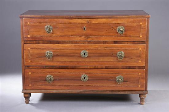 Appraisal: ITALIAN NEOCLASSICAL WALNUT COMMODE late th century Three-drawer case with