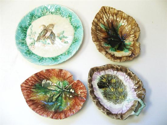 Appraisal: Four Pieces of th C Majolica three small leaf form