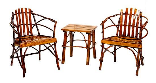 Appraisal: Two Old Hickory Style Chairs and Side Table Height x