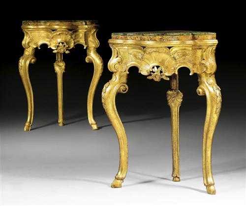 Appraisal: PAIR OF CARVED GILTWOOD CORNER CONSOLES Louis XV Rome circa