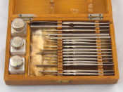 Appraisal: A set of sixteen dental instruments and three bottles in