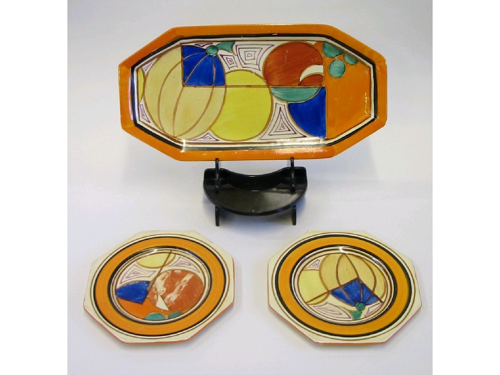 Appraisal: Clarice Cliff Fantasque 'Melon' pattern sandwich plate and two similar