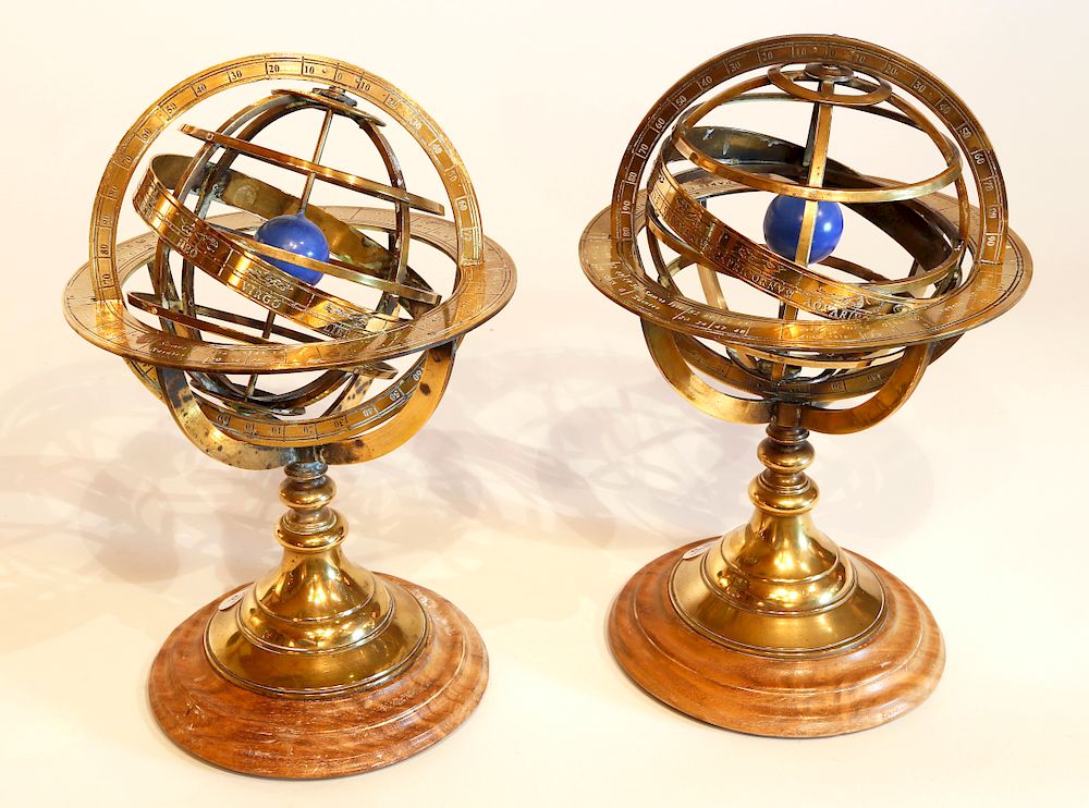 Appraisal: Pair of Early th c French Brass Armillary Spheres on