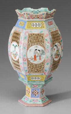 Appraisal: Famille Rose Porcelain Lantern Chinese th century hexagonal shade with