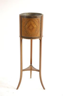 Appraisal: An Edwardian inlaid satinwood and mahogany jardiniere the cylindrical body