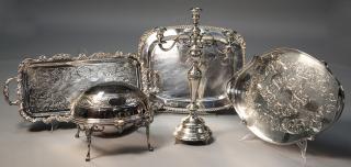 Appraisal: Continental silver footed candelabra with three plated trays and one