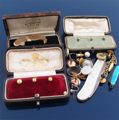 Appraisal: Assorted cufflinks and studs a Victorian silver bladed pen knife