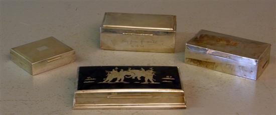 Appraisal: Three silver cigarette boxes and an Indian white metal cigarette