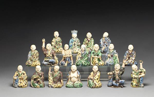 Appraisal: A set of eighteen famille verte enameled porcelain luohan Republic