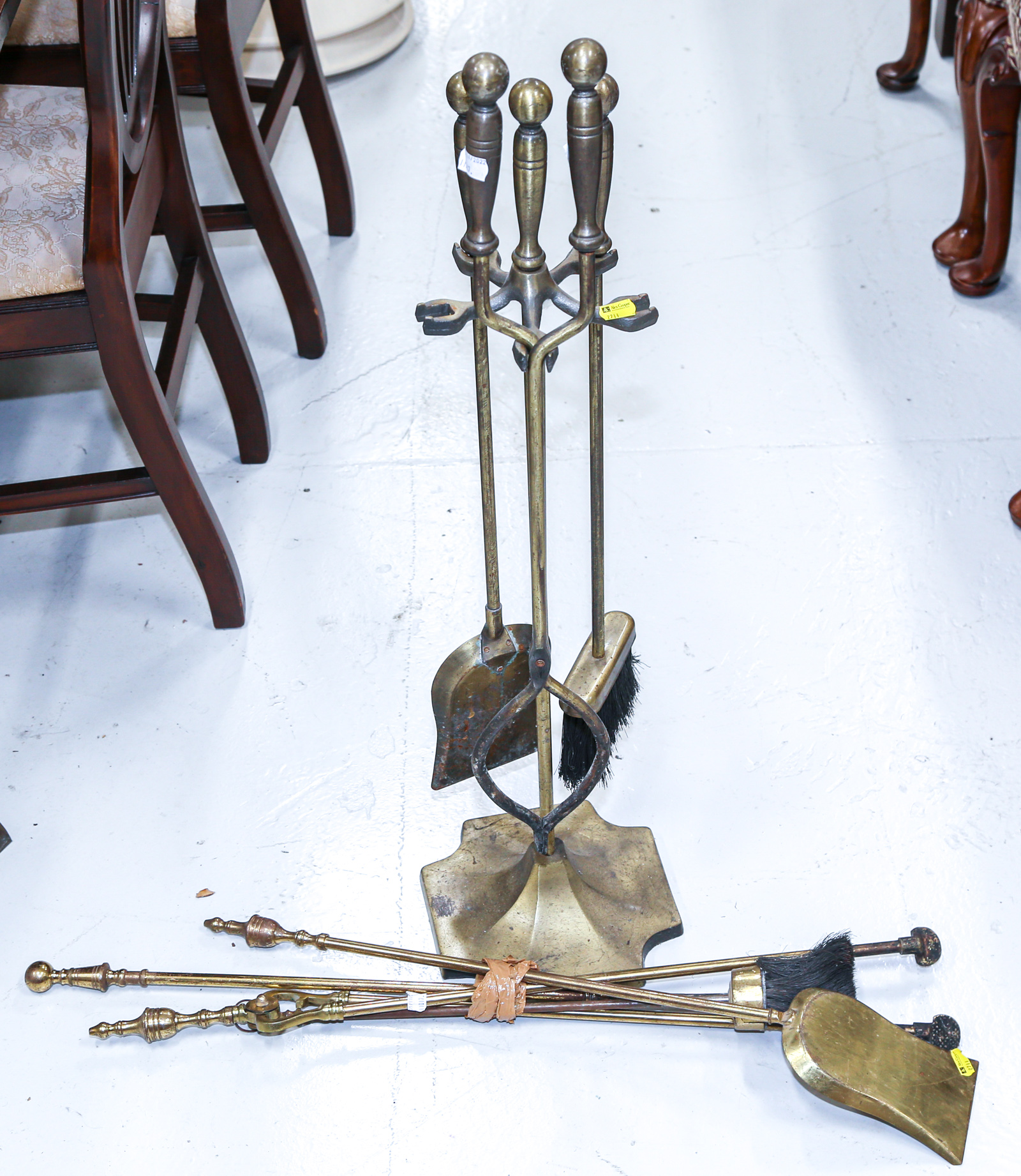 Appraisal: ASSORTED FIREPLACE ACCESSORIES Including a set of bronze tools on