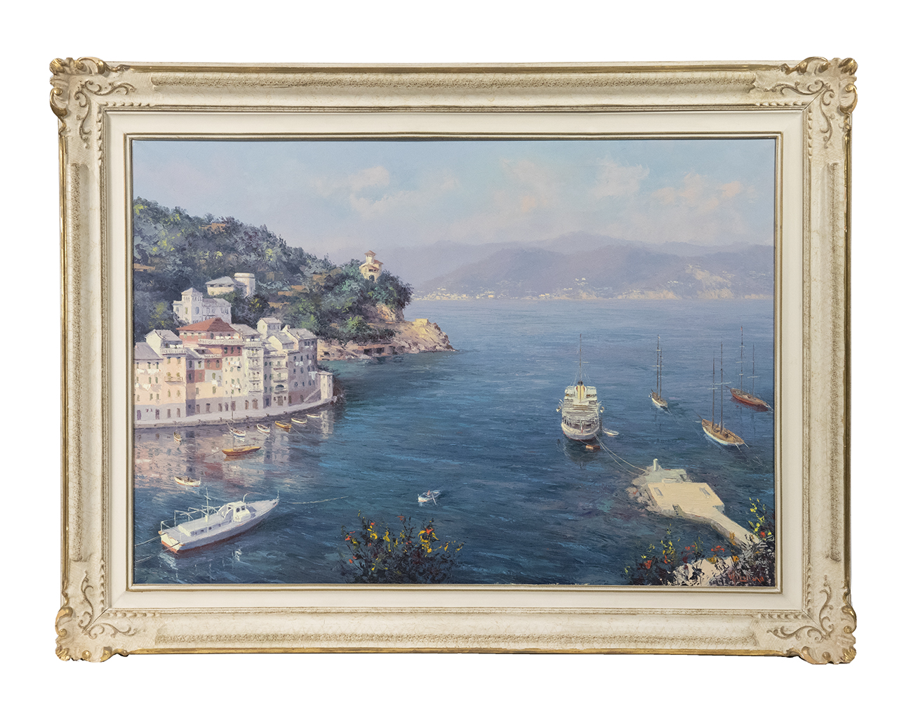 Appraisal: IMPRESSIONIST ITALIAN HARBOR SCENE View of Portofino oil on canvas