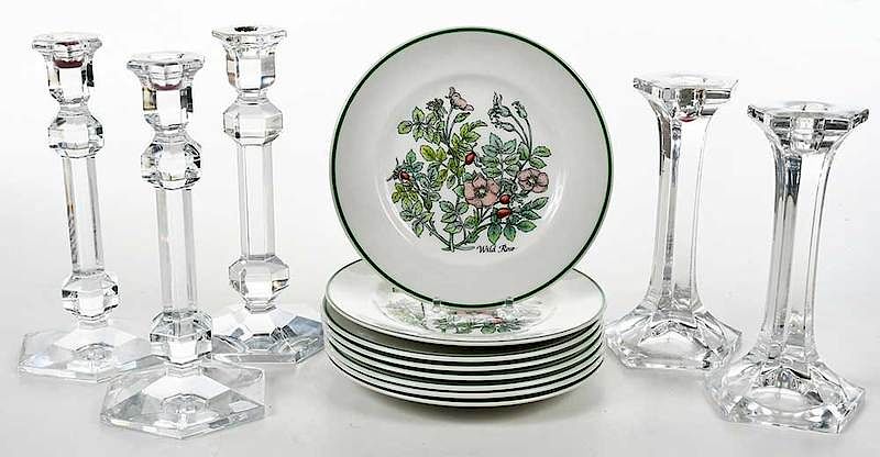 Appraisal: Tableware Objects Tiffany Plates Candelabra th century comprising set eight