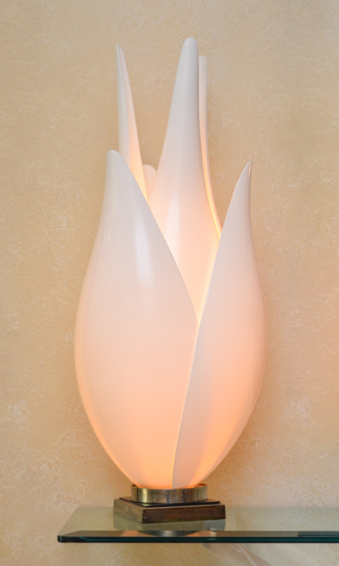 Appraisal: LARGE ROUGIER ACRYLIC TULIP TABLE LAMP Tall white acrylic overlapping