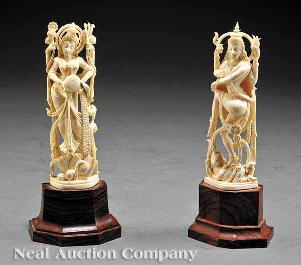 Appraisal: Two Indian Carved Ivory Figures of Lakshmi and Saraswati each