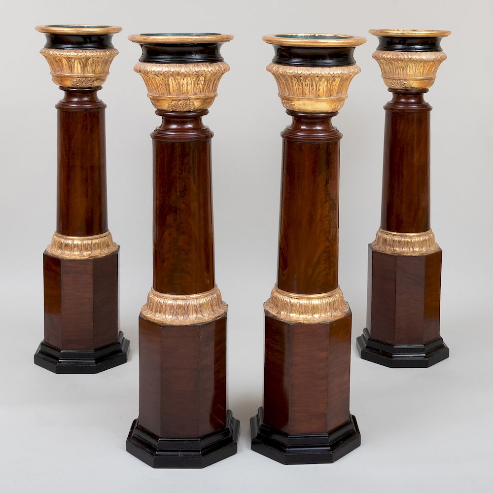 Appraisal: Rare Set of Four Classical Mahogany Ebonized and Parcel-Gilt Pedestal