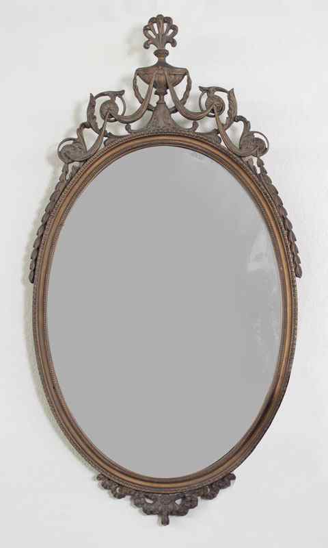 Appraisal: CARVED WOOD HALL MIRROR Carved and painted wood frame with