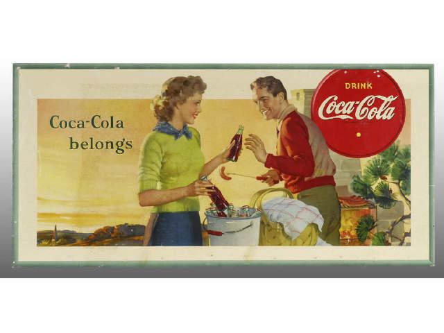 Appraisal: Large Horizontal Coca-Cola Cardboard Poster Description Depicts couple at a