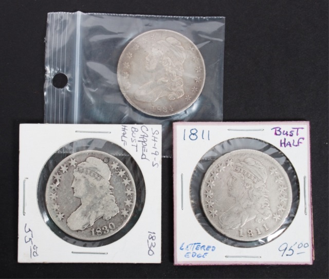 Appraisal: Three U S Capped Bust type silver half dollars comprising