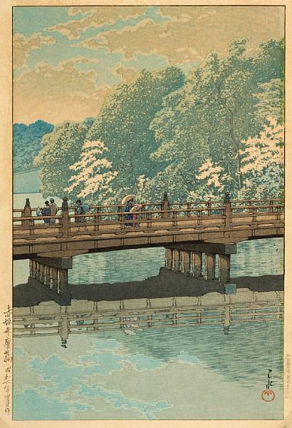 Appraisal: Kawase Hasui - Eight modern prints Including Akasaka Benkeibashi Benkei