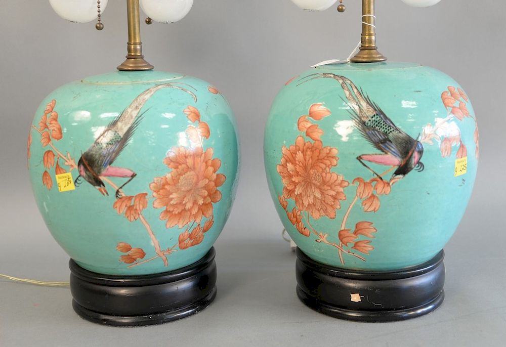 Appraisal: Pair of Chinese blue and polychrome decorated ginger jars now