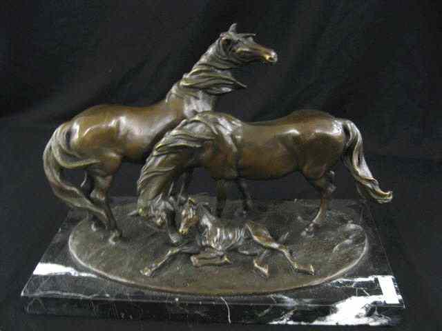 Appraisal: Equestrian Bronze of Two Horses Colt artist signed black marble