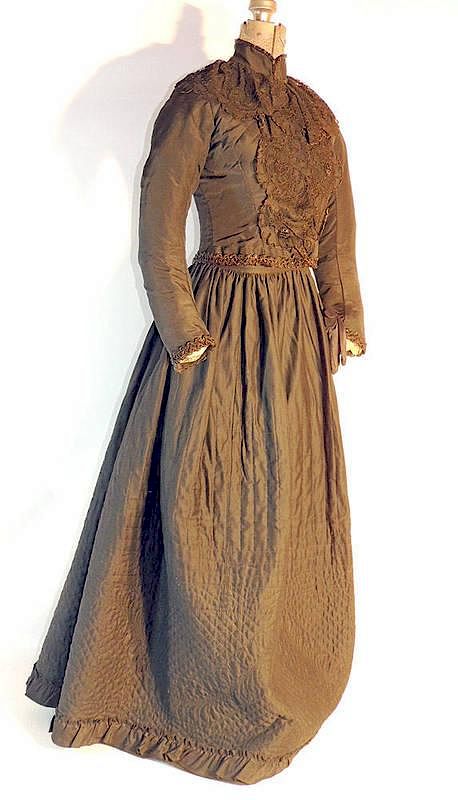 Appraisal: Victorian Two-Piece Lady's Dress With lace-sleeved jacket and quilted skirt