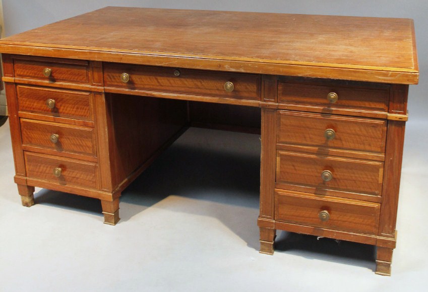 Appraisal: A late thC early thC Continental walnut pedestal desk the