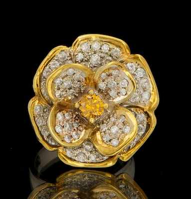 Appraisal: A Ladies' Flower Form Gold and Diamond Ring k yellow