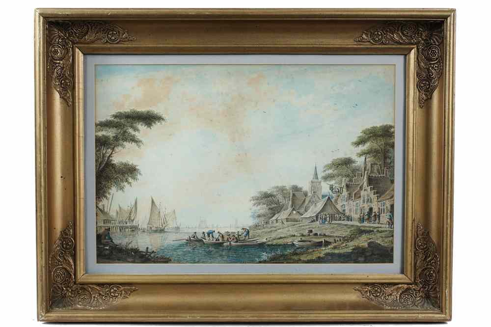 Appraisal: W C - th c Dutch Waterfront Scene unsigned on