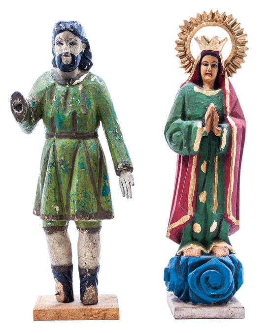 Appraisal: Sale Lot Two Carved and Polychrome Decorated Santos Figures th